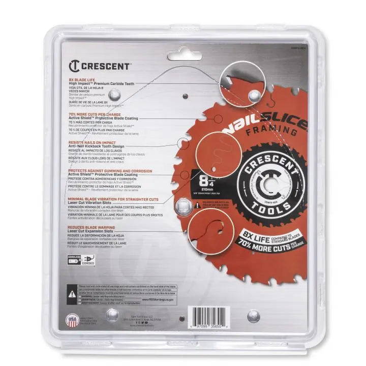 CRESCENT NailSlicer Framing Circular Saw Blade, 8-1/4 in x 24-Tooth - GW CSBFR-824 Saw Blade CRESCENT