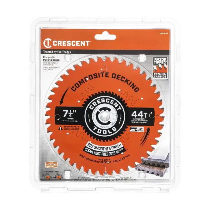 CRESCENT Composite Decking Circular Saw Blade, 7-1/4 in x 44-Tooth - GW CSBTX-744 Saw Blade CRESCENT