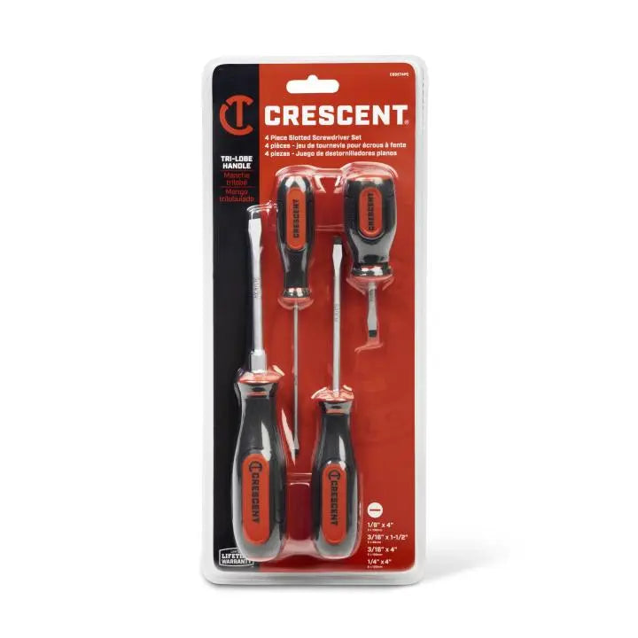 CRESCENT Set of 4 Slotted Dual Material Screwdriver - GW CSSET4PC Screwdriver Set CRESCENT