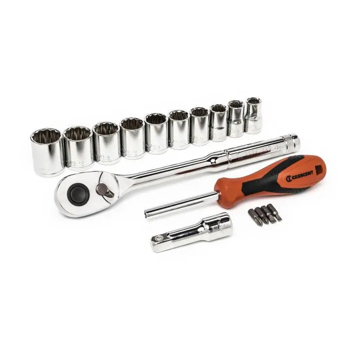 CRESCENT 17 Pc. 1/2" Drive 12 Point SAE Mechanics Tool Set - CSWS11C CRESCENT