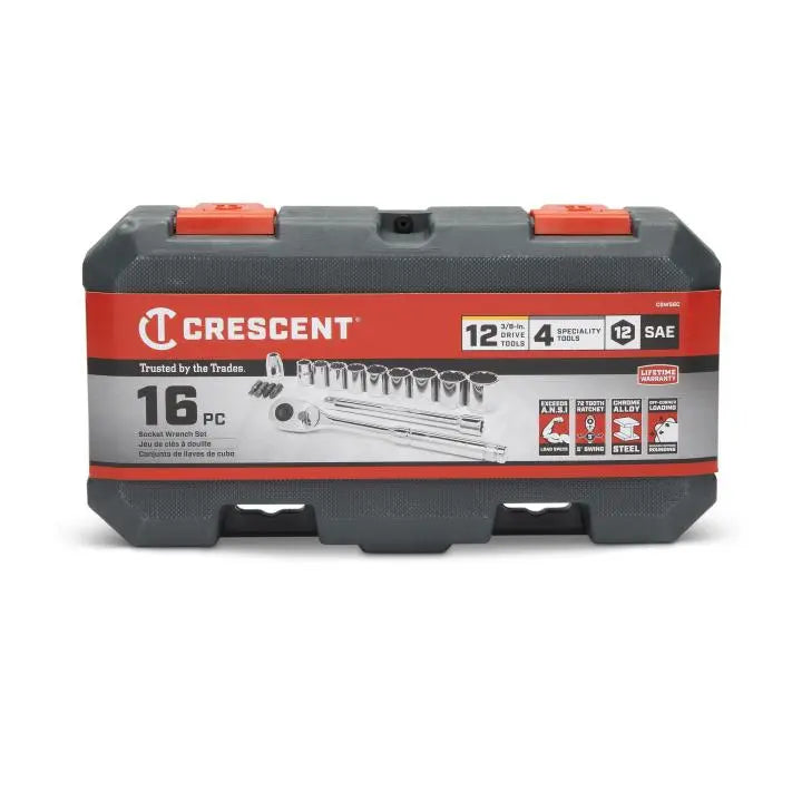CRESCENT 16 Pc. 3/8" Drive 12 Point SAE Mechanics Tool Set - CSWS6C CRESCENT