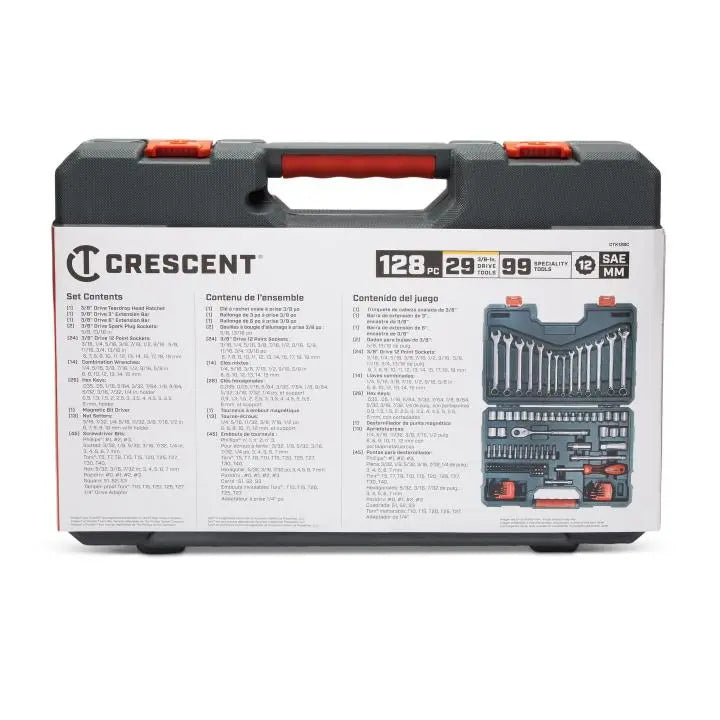 CRESCENT 128 Pc. 3/8" Drive 12 Point Standard SAE/Metric Mechanics Tool Set -CTK128C CRESCENT