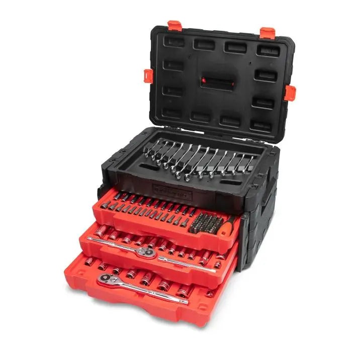 CRESCENT Set of 229 1/4 in, 3/8 in, 1/2 in Mechanics Hand Tool with 3-Drawer Storage Case - GW CTK229C Mechanic's Tool Set CRESCENT