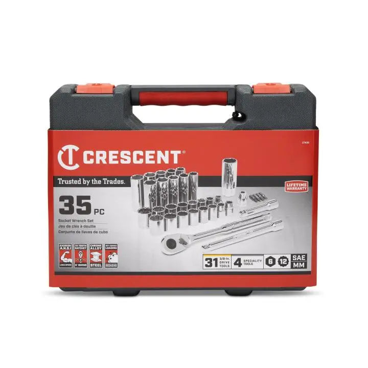 CRESCENT Set of 35 3/8 in Drive 6/12-Point SAE/Metric Standard/Deep Mechanics Tool - GW CTK35 CRESCENT