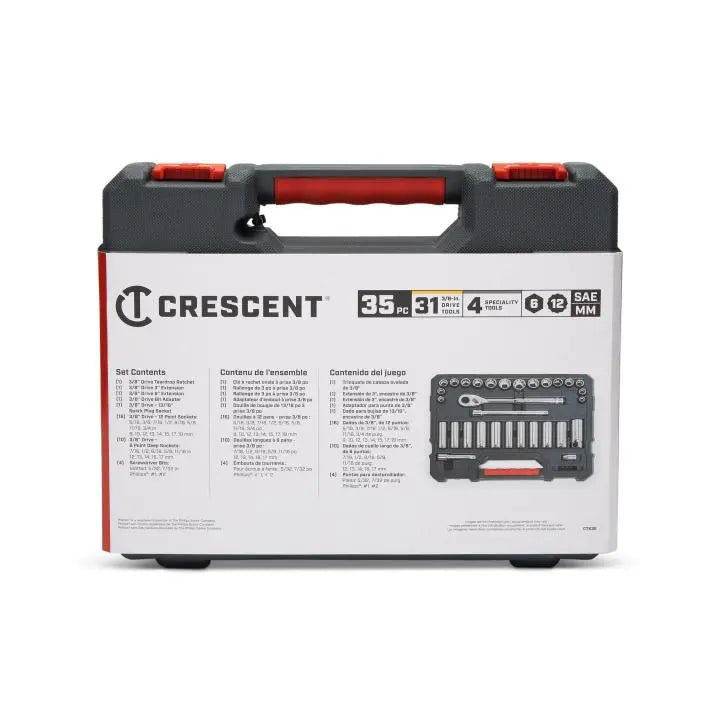 CRESCENT Set of 35 3/8 in Drive 6/12-Point SAE/Metric Standard/Deep Mechanics Tool - GW CTK35 CRESCENT