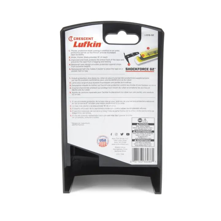 LUFKIN 1-1/4 in x 16 ft Shockforce G2 Tape Measure, 7.3 in - GW L1216-02 Measuring Tape LUFKIN