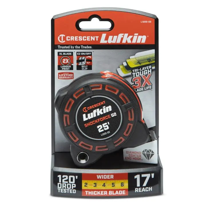 LUFKIN 1-1/4 in x 25 ft Shockforce G2 Tape Measure - GW L1225-02 Measuring Tape LUFKIN