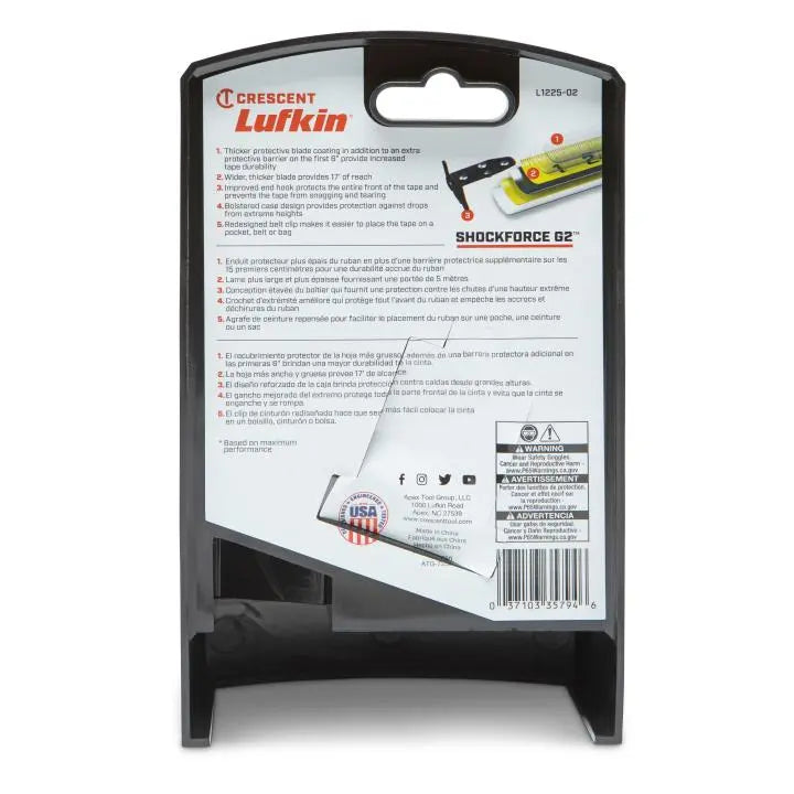LUFKIN 1-1/4 in x 25 ft Shockforce G2 Tape Measure - GW L1225-02 Measuring Tape LUFKIN