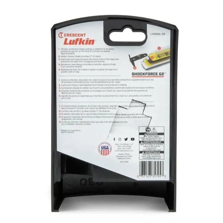 LUFKIN 1-1/4 in x 25 ft Shockforce G2 Auto-Lock Tape Measure - GW L1225AL-02 Measuring Tape LUFKIN