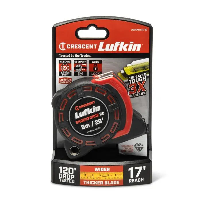 LUFKIN 1-1/4 in x 26 ft Shockforce G2 Auto-Lock Tape Measure - GW L1225ALCME-02 Measuring Tape LUFKIN
