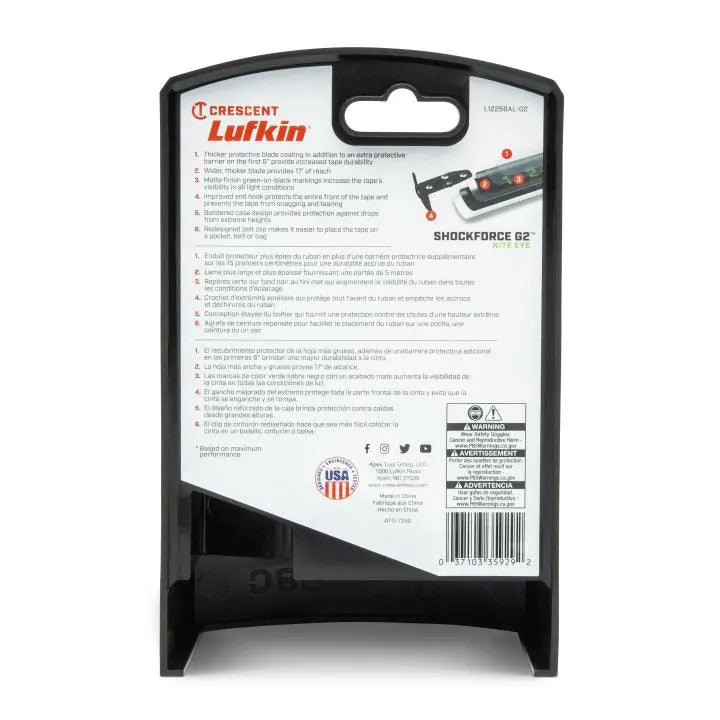 LUFKIN 1-1/4 in x 25 ft Shockforce Nite Eye G2 Auto-Lock Tape Measure - GW L1225BAL-02 Measuring Tape LUFKIN