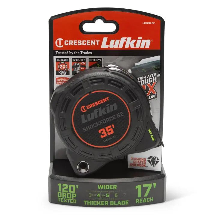LUFKIN 1-1/4 in x 35 ft Shockforce Nite Eye G2 Tape Measure - GW L1235B-02 Measuring Tape LUFKIN