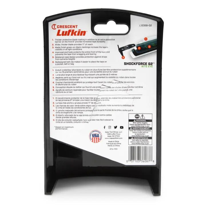 LUFKIN 1-1/4 in x 35 ft Shockforce Nite Eye G2 Tape Measure - GW L1235B-02 Measuring Tape LUFKIN