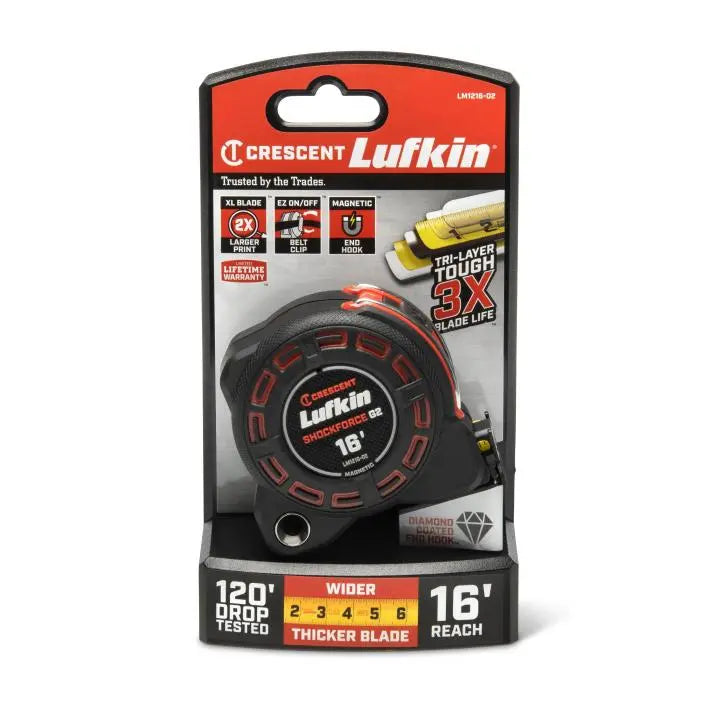 LUFKIN 1-1/4 in x 16 ft Shockforce G2 Magnetic Tape Measure - GW LM1216-02 Measuring Tape LUFKIN