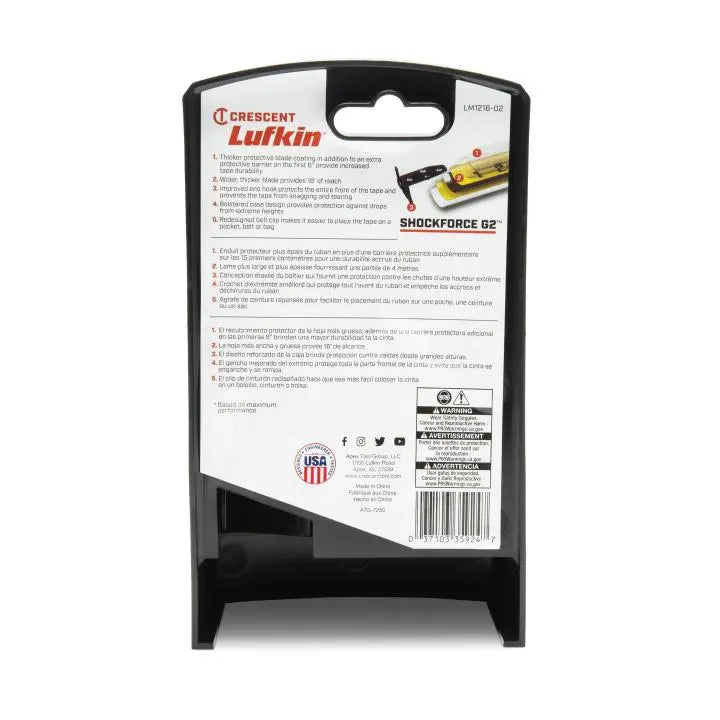 LUFKIN 1-1/4 in x 16 ft Shockforce G2 Magnetic Tape Measure - GW LM1216-02 Measuring Tape LUFKIN