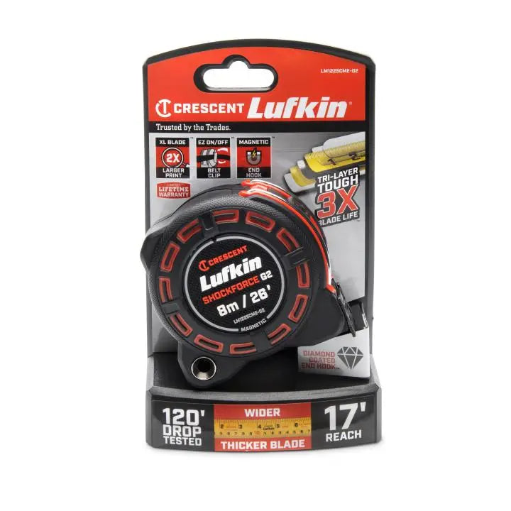 LUFKIN 1-1/4 in x 26 ft Shockforce G2 Magnetic Tape Measure - GW LM1225CME-02 Measuring Tape LUFKIN