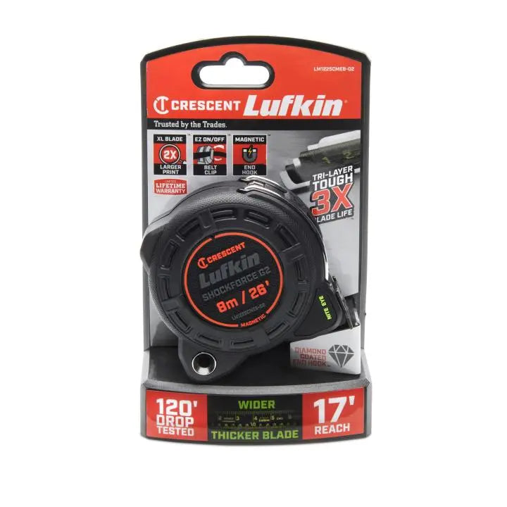 LUFKIN 1-1/4 in x 26 ft Shockforce Nite Eye G2 Magnetic Tape Measure - GW LM1225CMEB-02 Measuring Tape LUFKIN