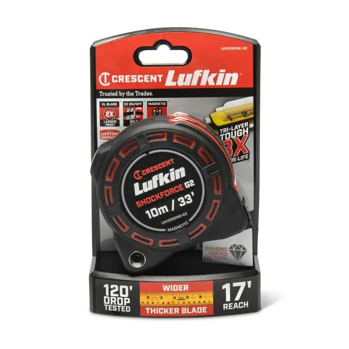 LUFKIN 1-1/4 in x 33 ft Shockforce G2 Magnetic Tape Measure - GW LM1235CME-02 Measuring Tape LUFKIN