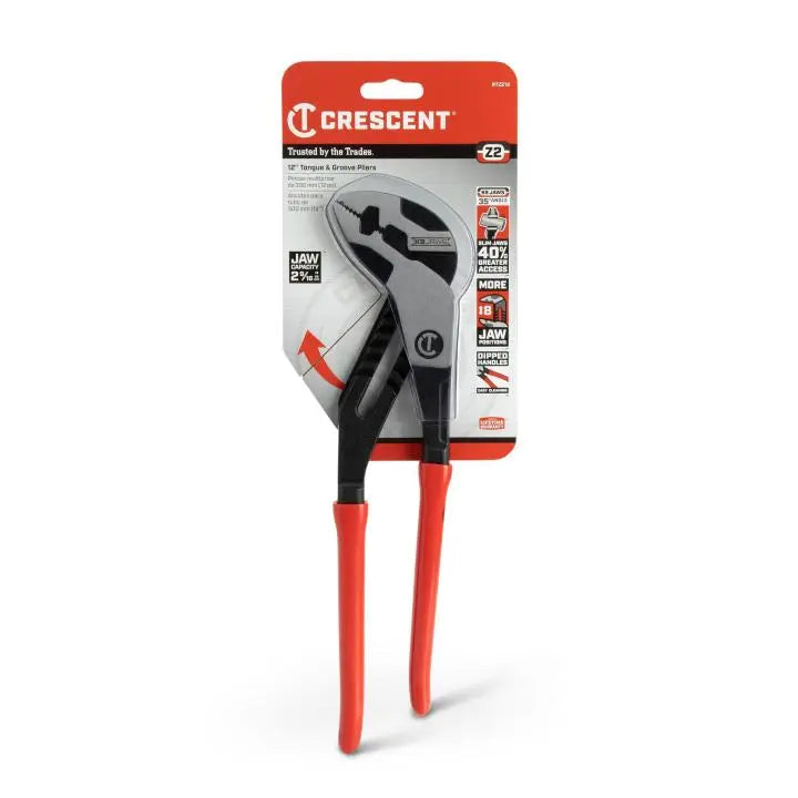CRESCENT Z2 K9 Straight Jaw Dipped Handle Tongue and Groove Plier, 12 in - GW RTZ212 CRESCENT