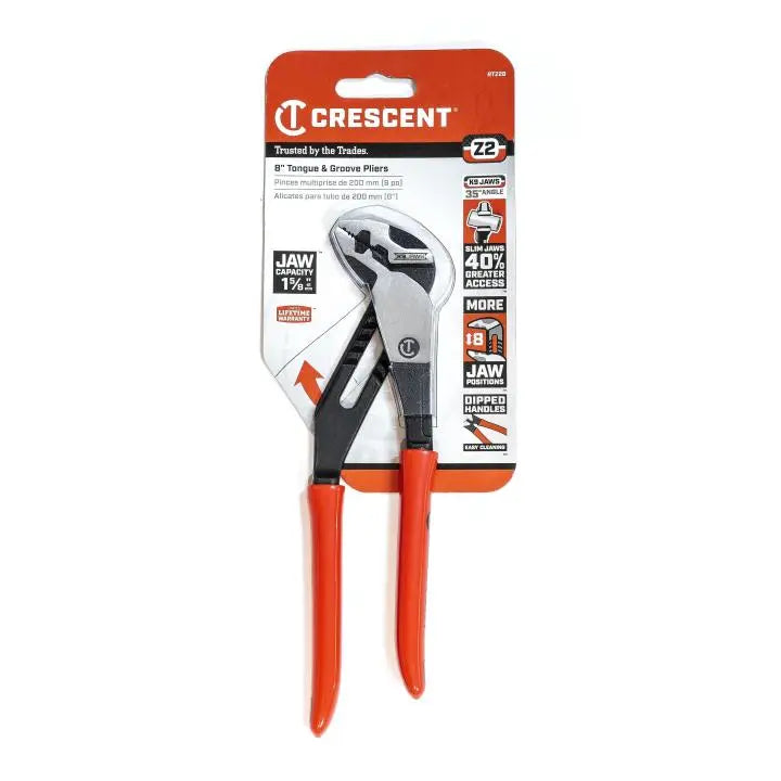 CRESCENT Z2 K9 Straight Jaw Dipped Handle Tongue and Groove Plier, 8 in - GW RTZ28 CRESCENT