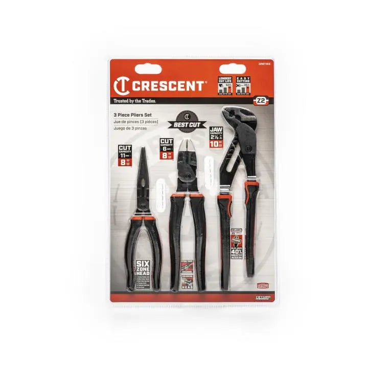 CRESCENT Set of 3 Z2 Mixed Dual Material Pliers - GW Z2SET3CG-06 Plier Set CRESCENT