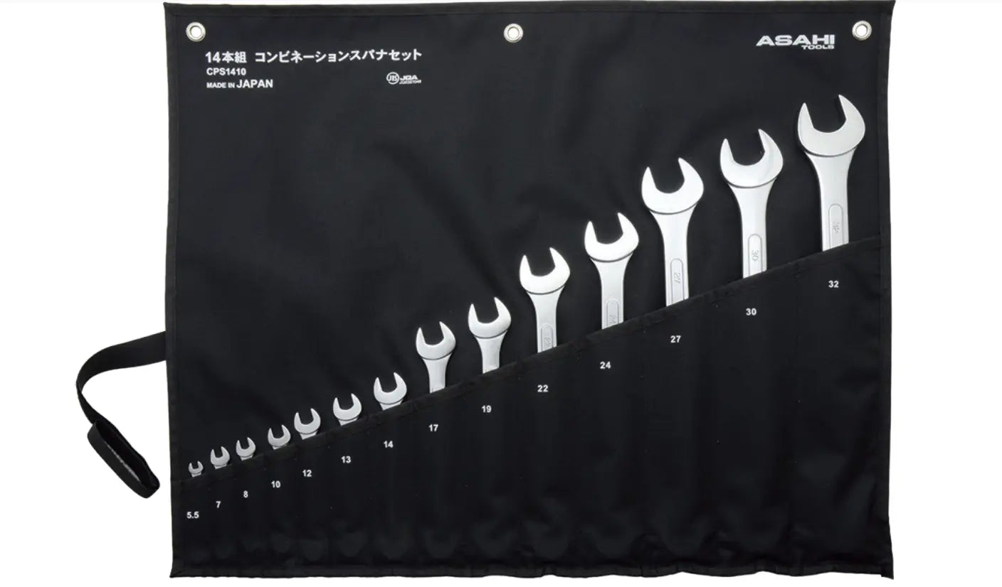File Tool Rool 10 Inch ASAHI Metric Combination Wrench Set in Tool Rool, 14 Pieces 5.5-32mm ...