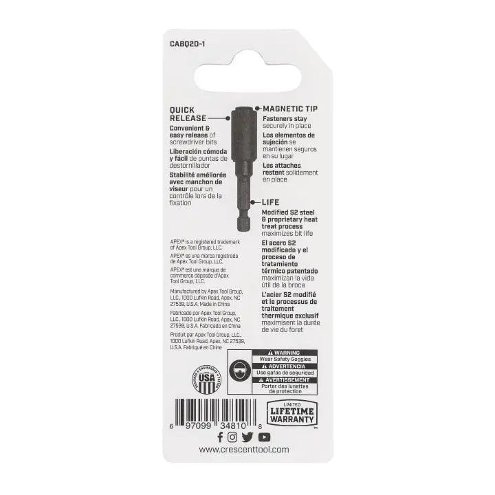 CRESCENT Quick Release Bit Holder, 2 in - GW CABQ2D-1 Bit Holder CRESCENT