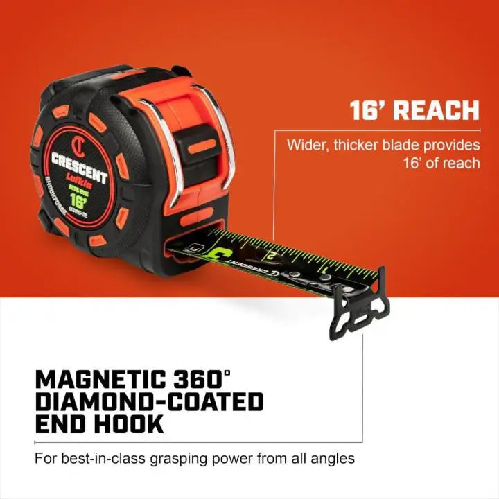 Crescent 1-1/4" x 16' SHOCKFORCE NITE EYE™ Magnetic Tape Measure - GW LM1316B-02