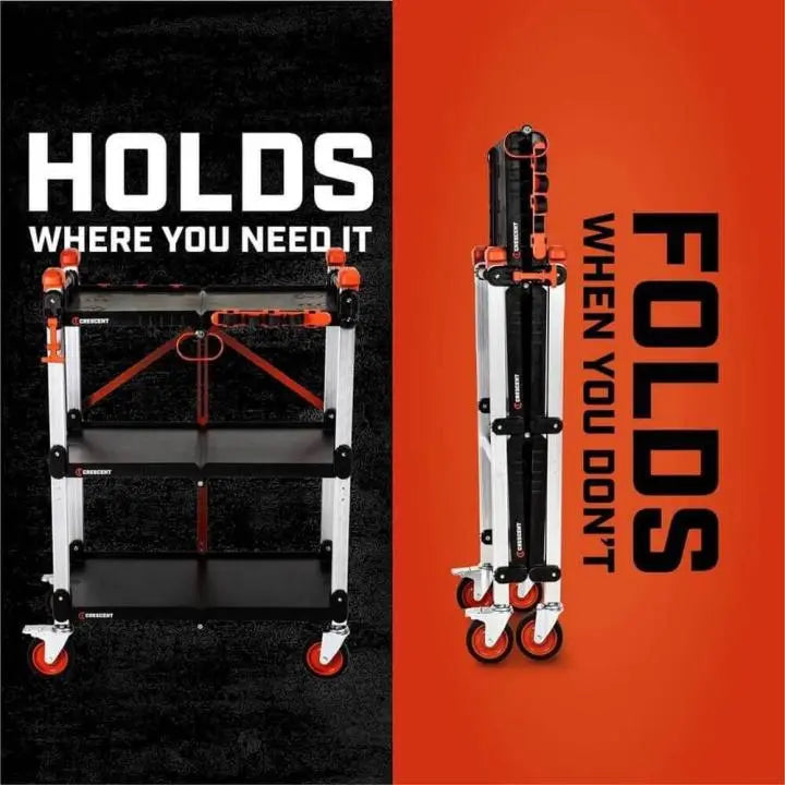 CRESCENT SITERUNNER 3-Shelf Folding Jobsite Cart - GW F3SCBL CRESCENT