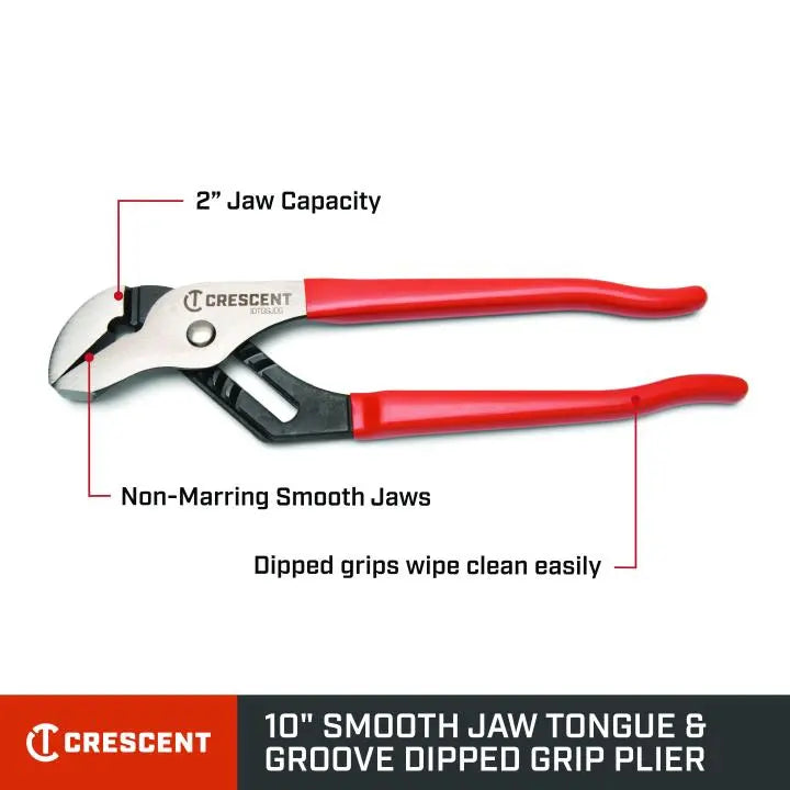 CRESCENT Smooth Jaw Tongue and Groove Plier with Dipped Handle, 10 in - GW 10TGSJDG Plier CRESCENT
