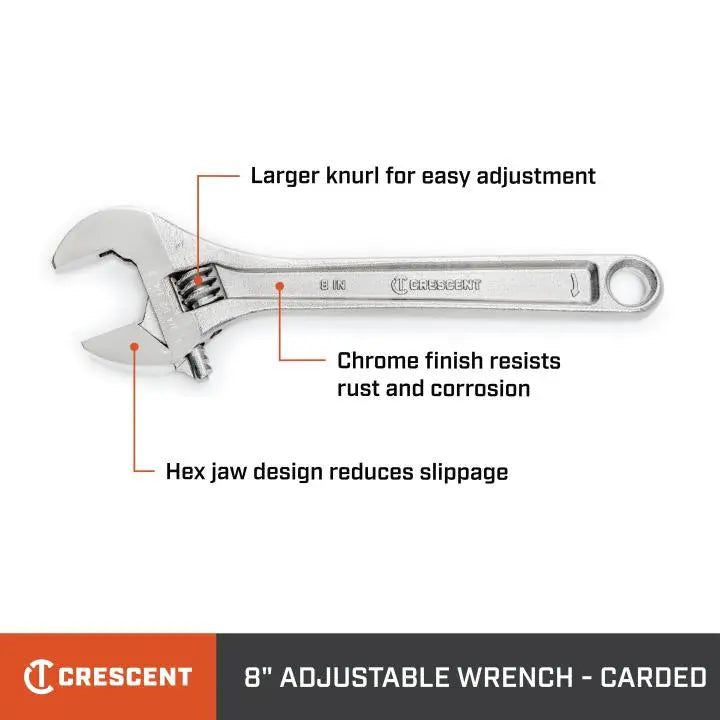 CRESCENT Carded Adjustable Wrench, 8 in - GW AC28VS CRESCENT