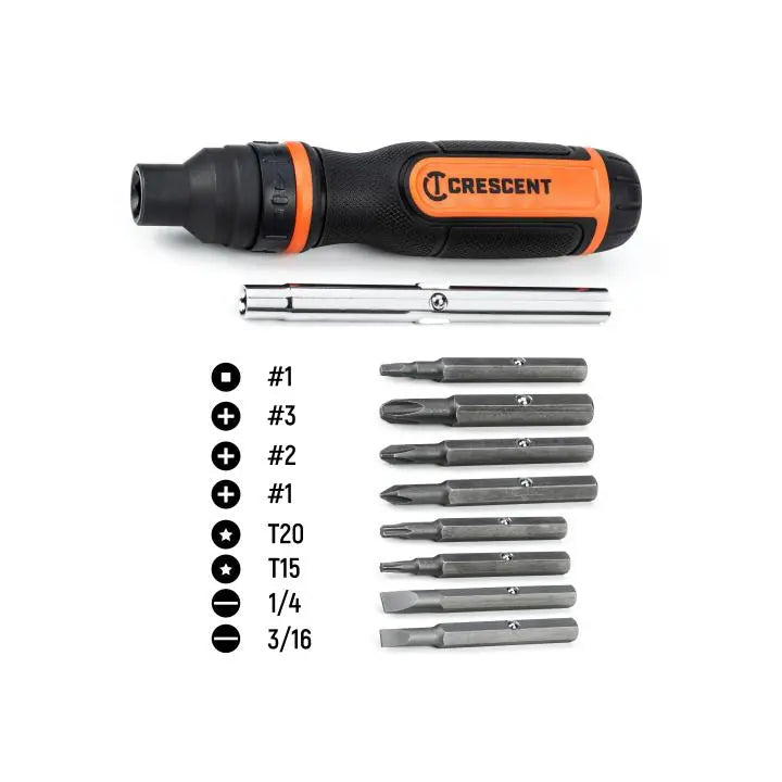CRESCENT Set of 10 11-in-1 Ratcheting Multi-Bit Driver - GW CMBS11R Bit Driver Set CRESCENT