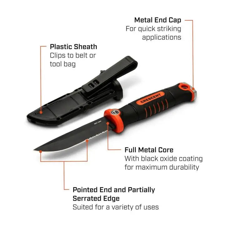 CRESCENT Fixed Blade Trade Knife with Sheath, 4-1/2 in - GW CPKFX CRESCENT