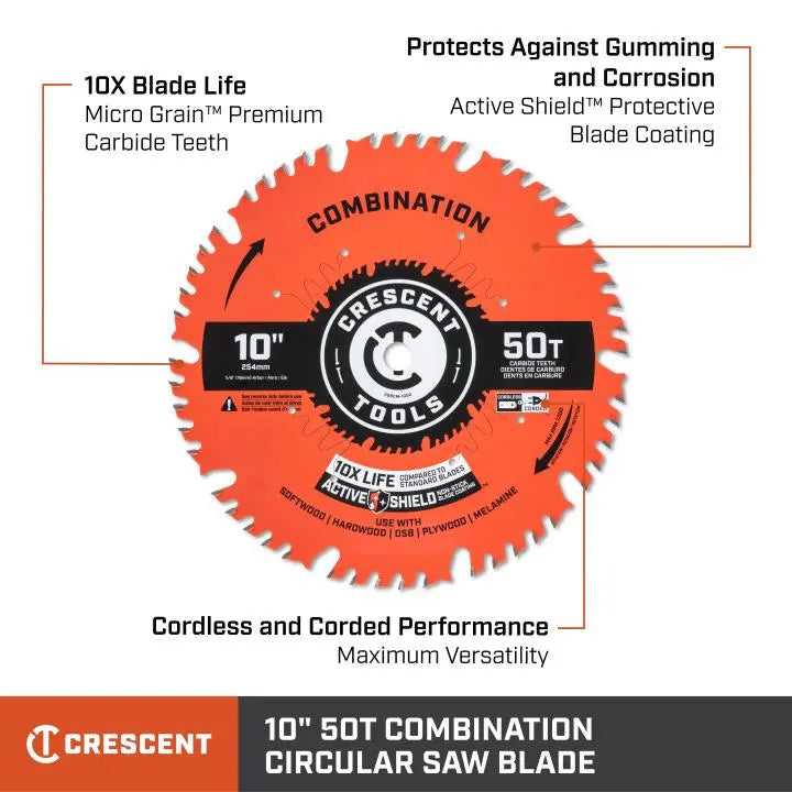 CRESCENT Combination Circular Saw Blade, 10 in x 50-Tooth - GW CSBCM-1050 Saw Blade CRESCENT
