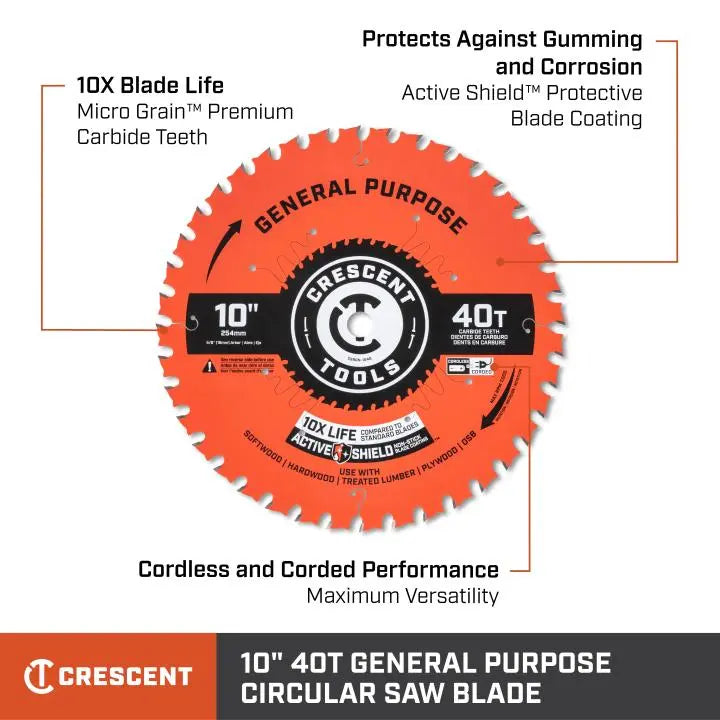 CRESCENT General Purpose Circular Saw Blade, 10 in x 40-Tooth - GW CSBGN-1040 Saw Blade CRESCENT