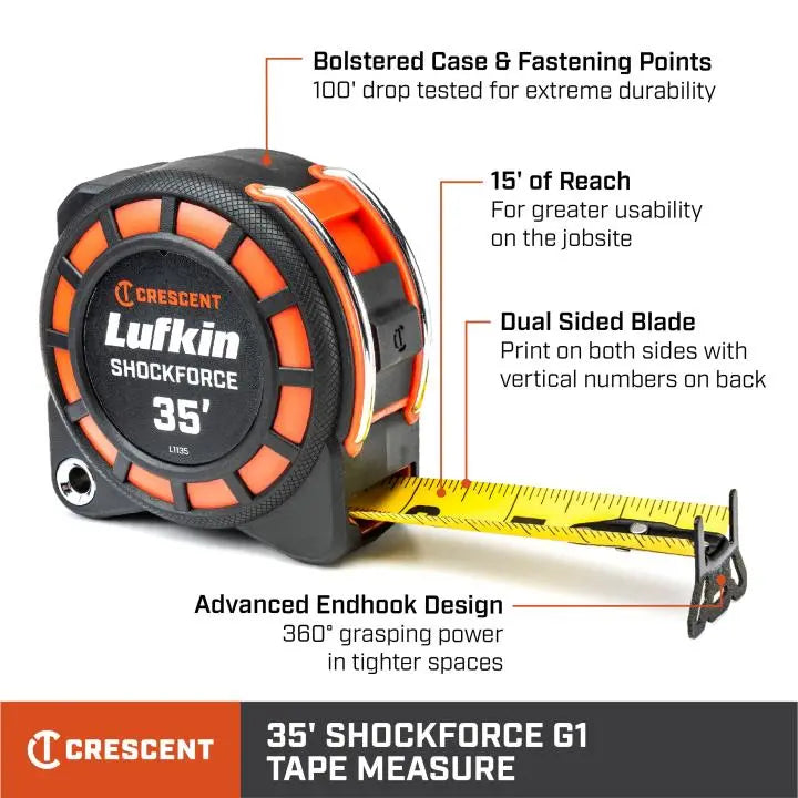 LUFKIN 1-3/16 in x 35 ft Shockforce G1 Dual Sided Tape Measure - GW L1135-02 Measuring Tape LUFKIN