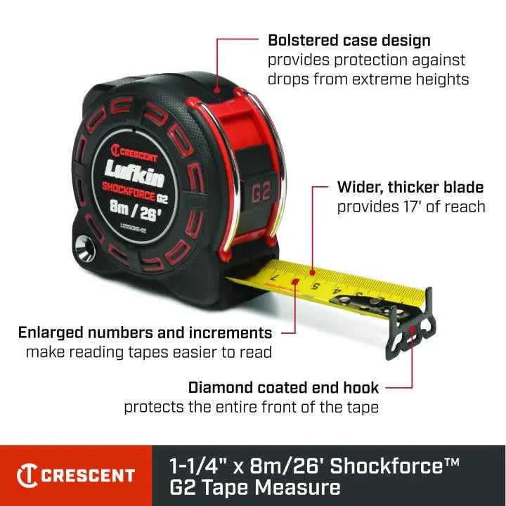 LUFKIN 1-1/4 in x 26 ft Shockforce G2 Tape Measure - GW L1225CME-02 Measuring Tape LUFKIN