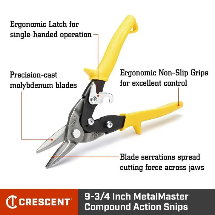 WISS Compound Action Straight, Left and Right Cut Snip, 9-3/4 in - GW M3R WISS