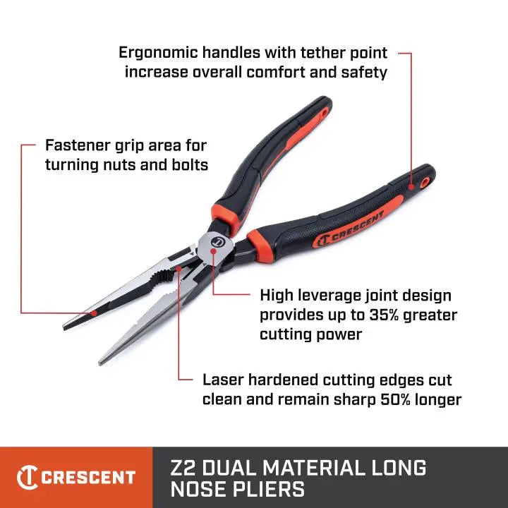 CRESCENT Long Nose Plier with Cushion Grip, 8 in - GW Z6548CG-06 Plier CRESCENT