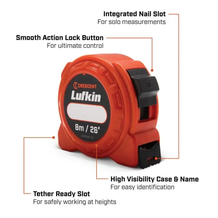 LUFKIN 1/2 in x 10 ft L600 Series Power Tape Measure - GW L610CME-02 Measuring Tape LUFKIN