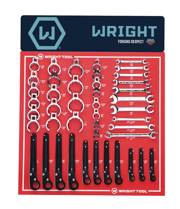 Wright Tool Set of 44 SAE Satin Combination Open End Flare Nut, Crowfoot Flare Nut, Flare Nut, Ratcheting Flare Nut Tubing Wrench - WT D981 Wrench Set