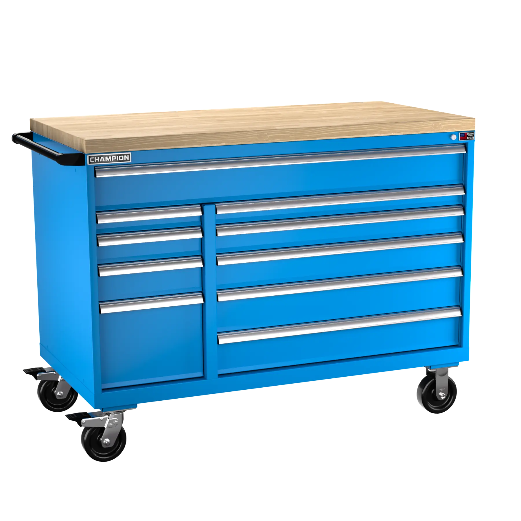 Champion Tool 10-Drawer Mobile Modular Cabinet, 56-1/2 W x 43-1/4 H x 28-1/2 D in - CM DW1500DB-1001IL-MB8-BBT Champion Tool Storage