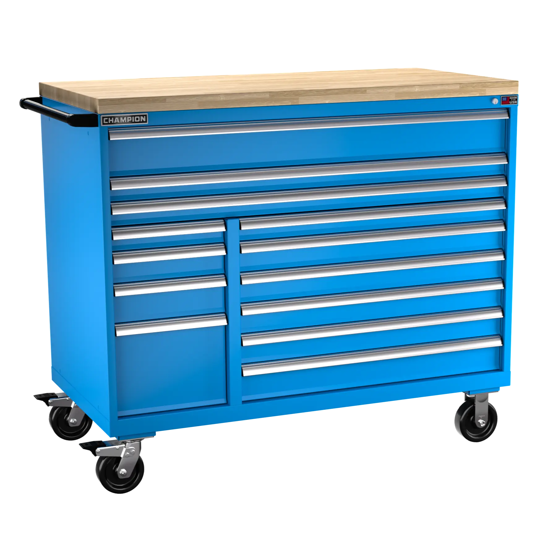 Champion Tool 13-Drawer Double Bank Metal Mobile Modular Storage Cabinet without Compartments, 56-1/2 W x 49-1/8 H x 28-1/2 D in - CM DW1800DB-1301IL-MB8-BBT Champion Tool Storage