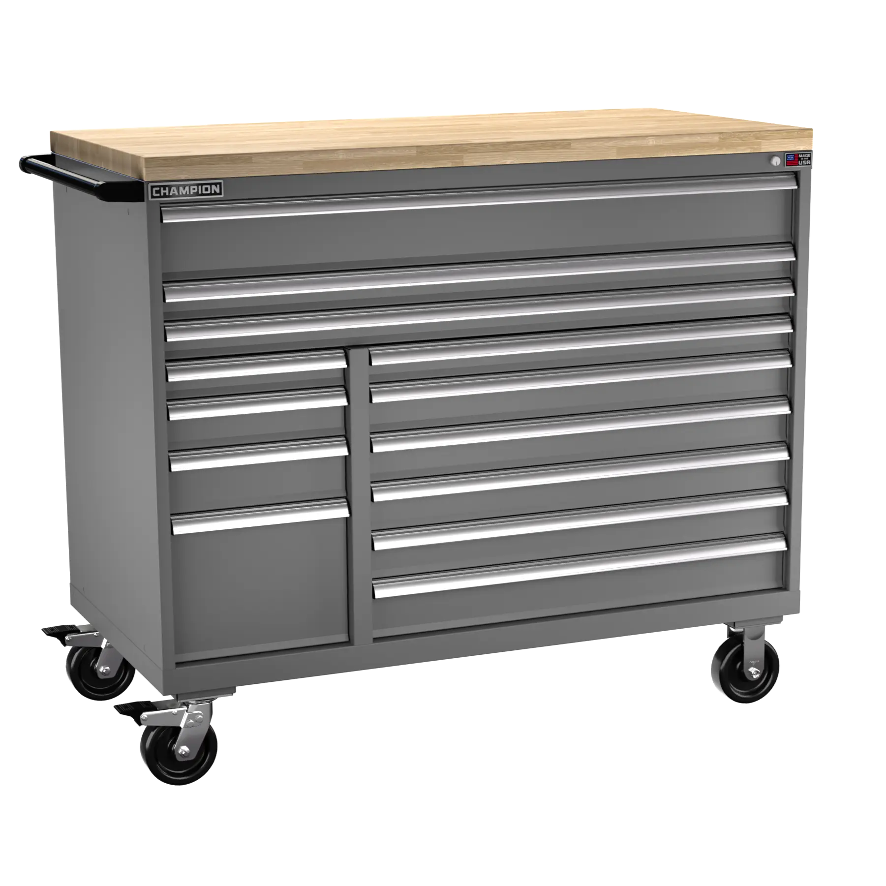 Champion Tool 13-Drawer Double Bank Metal Mobile Modular Storage Cabinet without Compartments, 56-1/2 W x 49-1/8 H x 28-1/2 D in - CM DW1800DB-1301IL-MB8-BBT Champion Tool Storage
