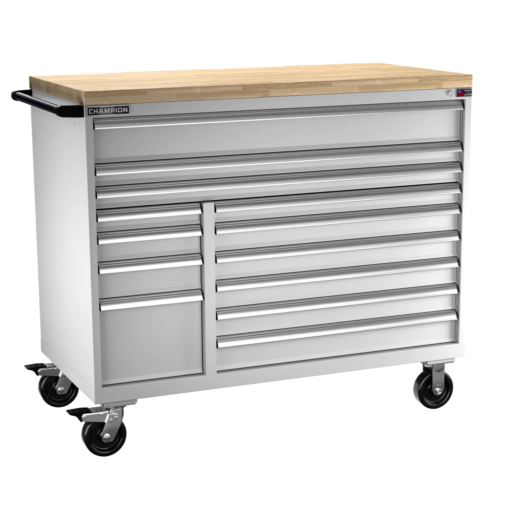 Champion Tool 13-Drawer Double Bank Metal Mobile Modular Storage Cabinet without Compartments, 56-1/2 W x 49-1/8 H x 28-1/2 D in - CM DW1800DB-1301IL-MB8-BBT Champion Tool Storage