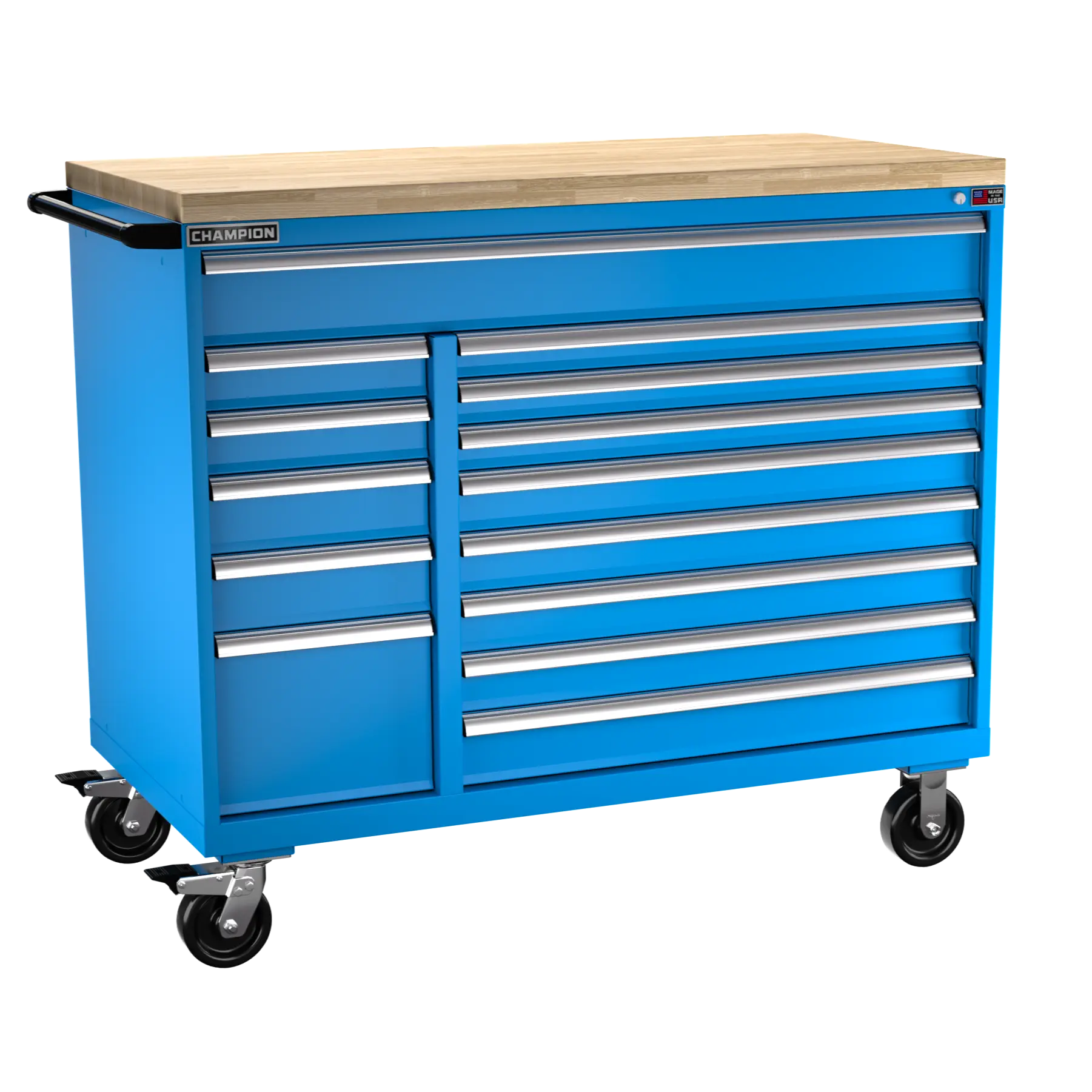 Champion Tool 14-Drawer Double Bank Metal Mobile Modular Storage Cabinet without Compartments, 56-1/2 W x 49-1/8 H x 28-1/2 D in - CM DW1800DB-1401IL-MB8-BBT Champion Tool Storage
