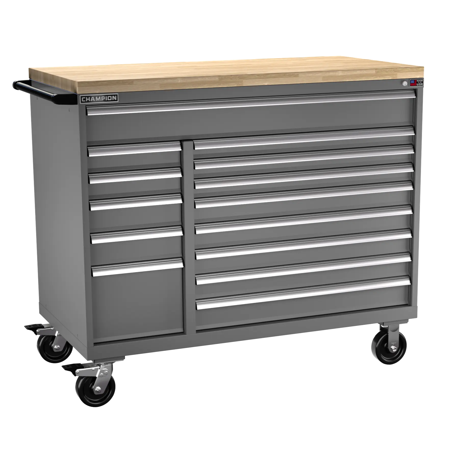 Champion Tool 14-Drawer Double Bank Metal Mobile Modular Storage Cabinet without Compartments, 56-1/2 W x 49-1/8 H x 28-1/2 D in - CM DW1800DB-1401IL-MB8-BBT Champion Tool Storage