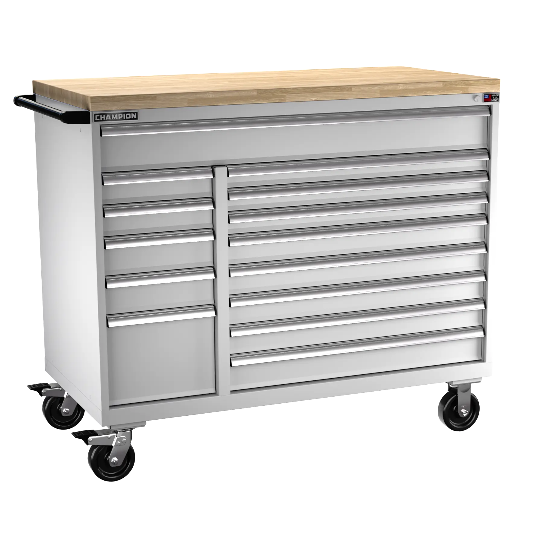 Champion Tool 14-Drawer Double Bank Metal Mobile Modular Storage Cabinet without Compartments, 56-1/2 W x 49-1/8 H x 28-1/2 D in - CM DW1800DB-1401IL-MB8-BBT Champion Tool Storage