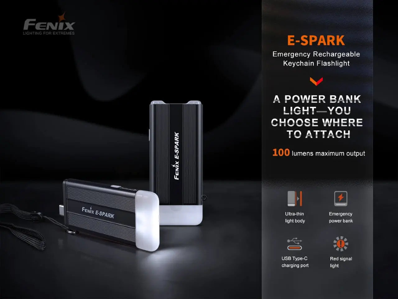 Fenix 100 Lumen Ultra-Thin Powerbank Flashlight - F FX-E-SPARK Fenix