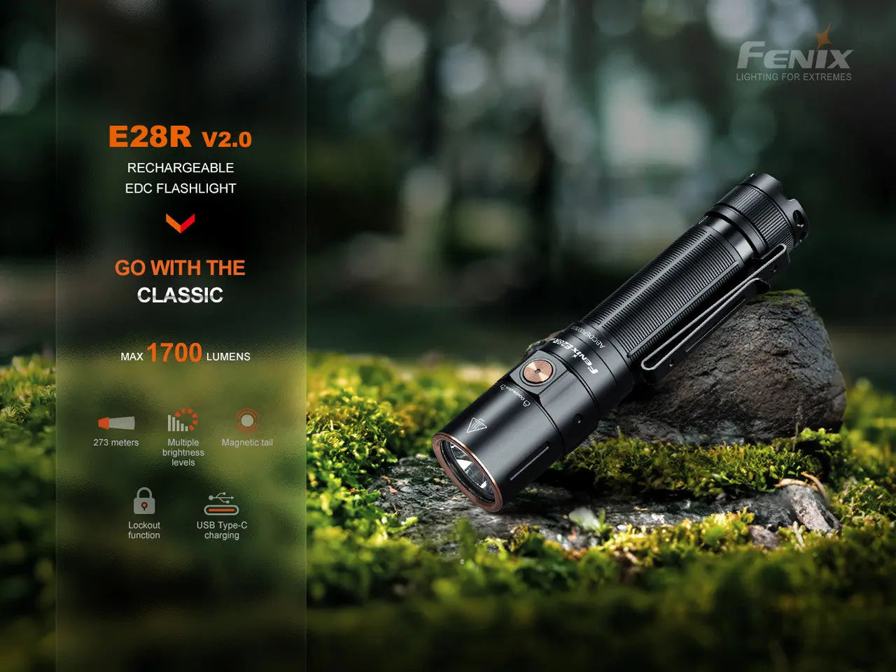 Fenix 1700 Lumen EDC Magnetic Tail Rechargeable Flashlight - F FX-E28Rv2 Fenix